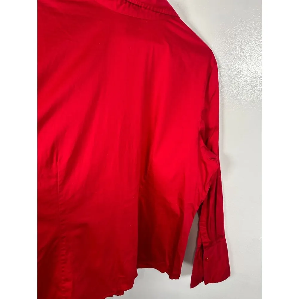 22/24 Womens Button Down Shirt Top Red Long Sleeves Cotton Spandex C - Image 12