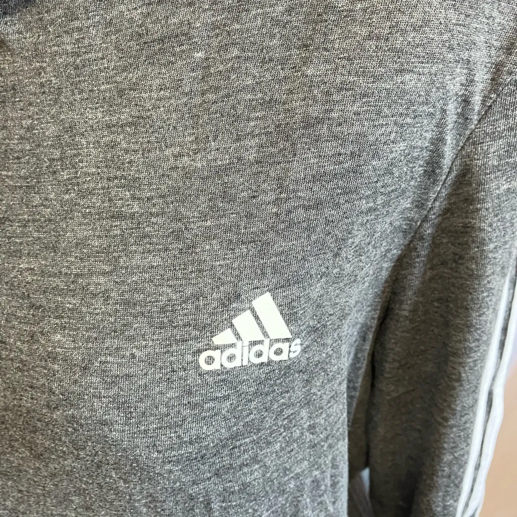 Adidas Charcoal Hoodie with White Accents - Image 2