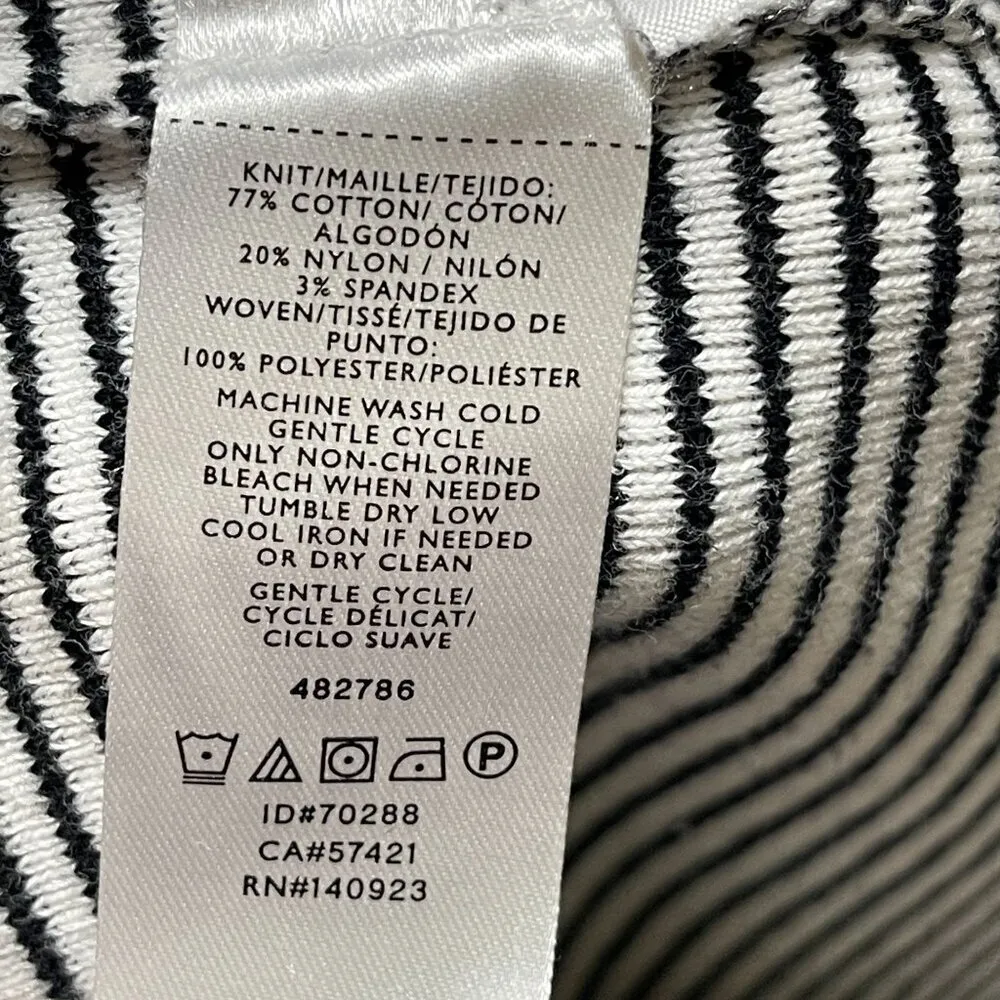 Loft Striped Women's Sweater Ruffle Cuff Boat Neck Black Cream Size M Medium - Image 6