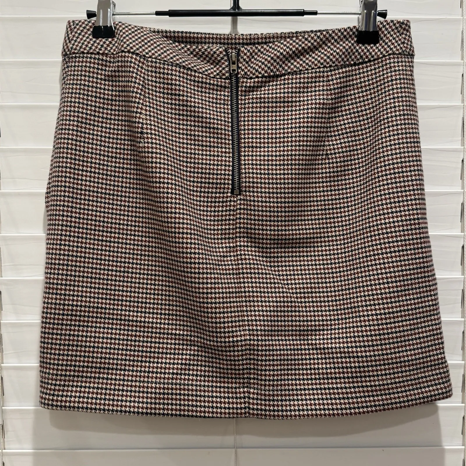 Free People Womens 2 Small Mini Skirt Ruched Plaid Houndstooth Brown Academia‎ - Image 5