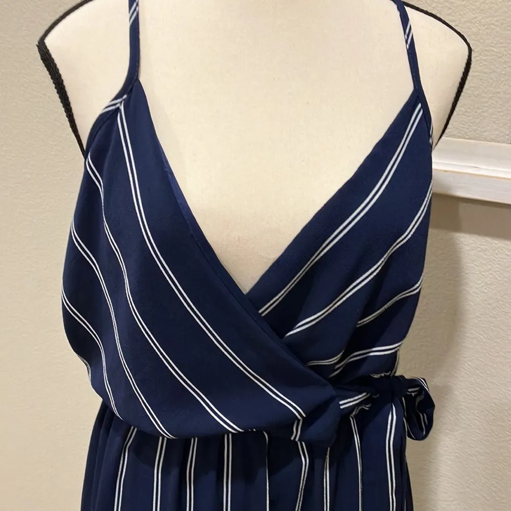 Scobe  blue white striped front wrapped dress side split 5G - Image 2