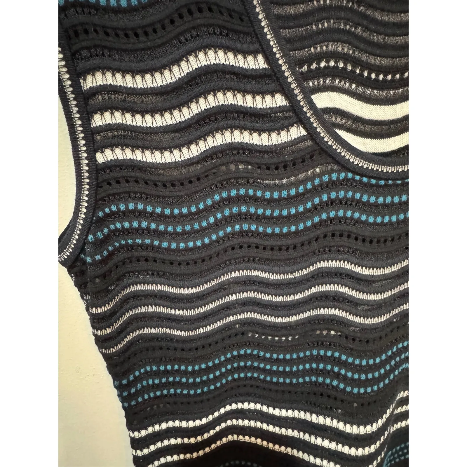 M Missoni Knit Mini Dress Wave Pattern Sleeveless Black Blue White Sz 46 (10) - Image 3