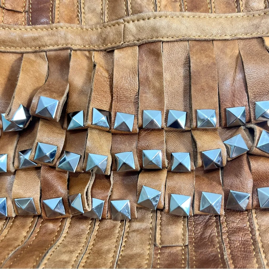 AmeriLeather Tutu Studded Leather Patchwork Shoulder Hobo Bag Brown - Image 3