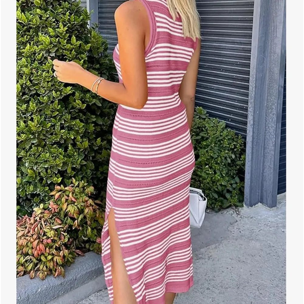 Pretty Garden Womens Knit Side Slit Striped Long Tank Dress - Image 2