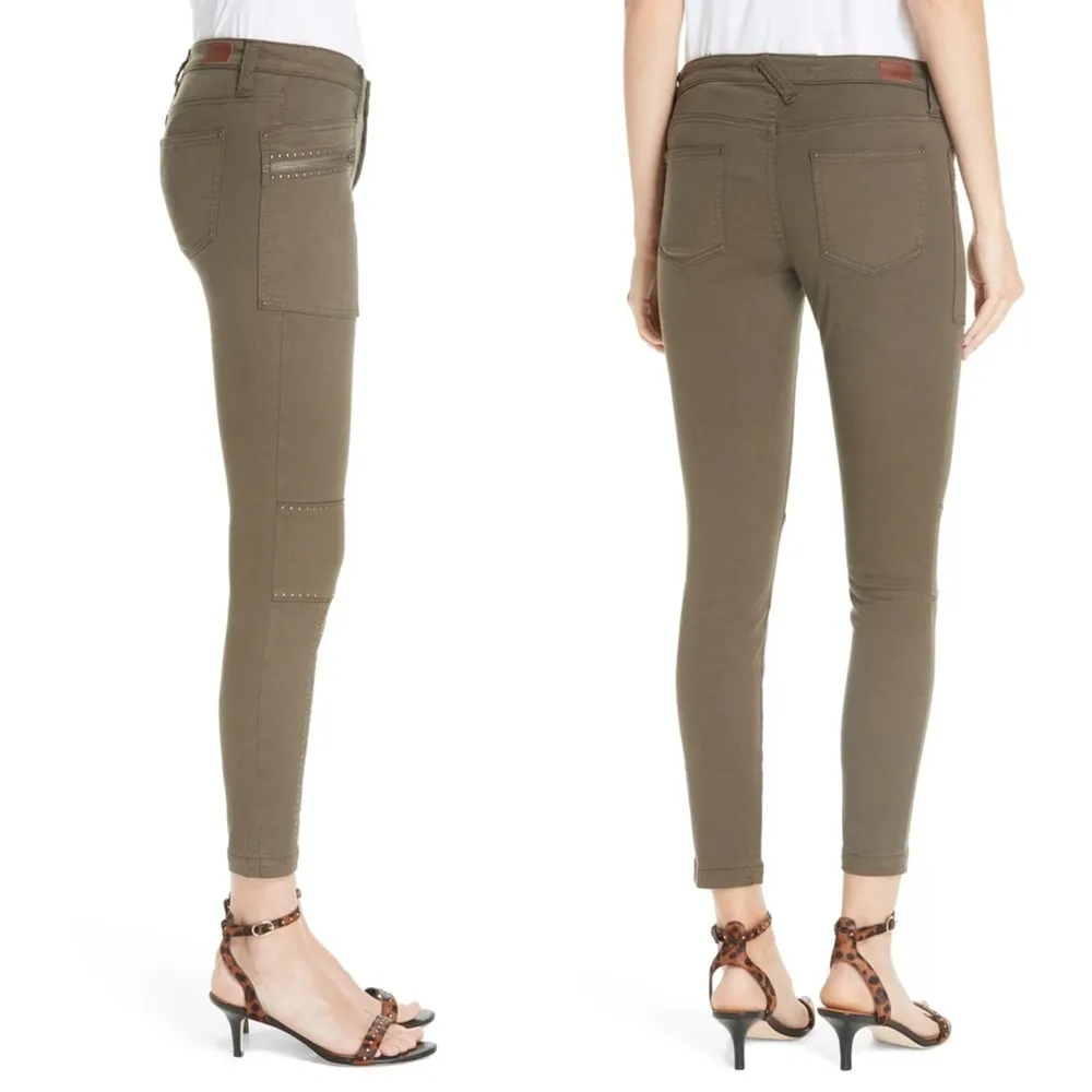 Joie • Hazina Studded Skinny Jeans pants ankle crop zipper Fatigue army green - Image 13