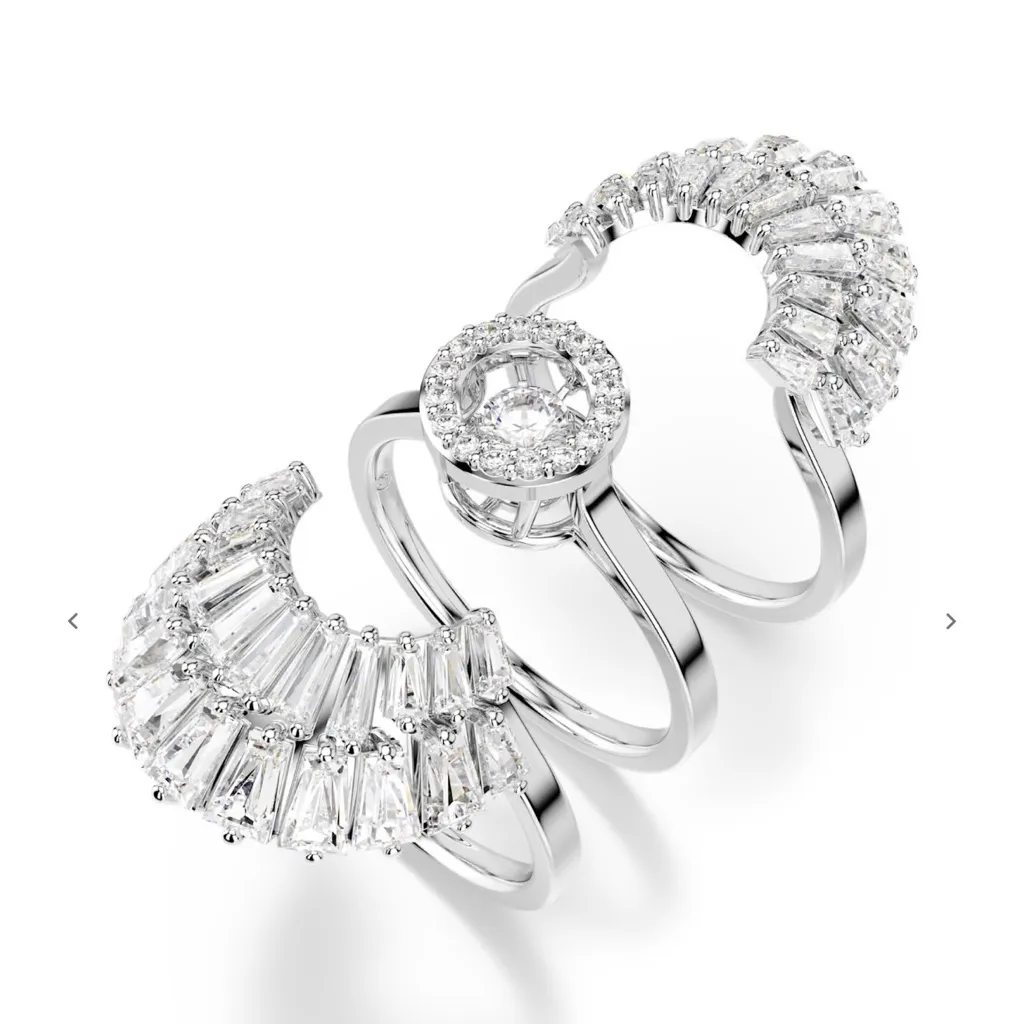 NEW Swarovski Idyllia ring Set (3) Mixed cuts Shell White Rhodium plated size 7 - Image 2