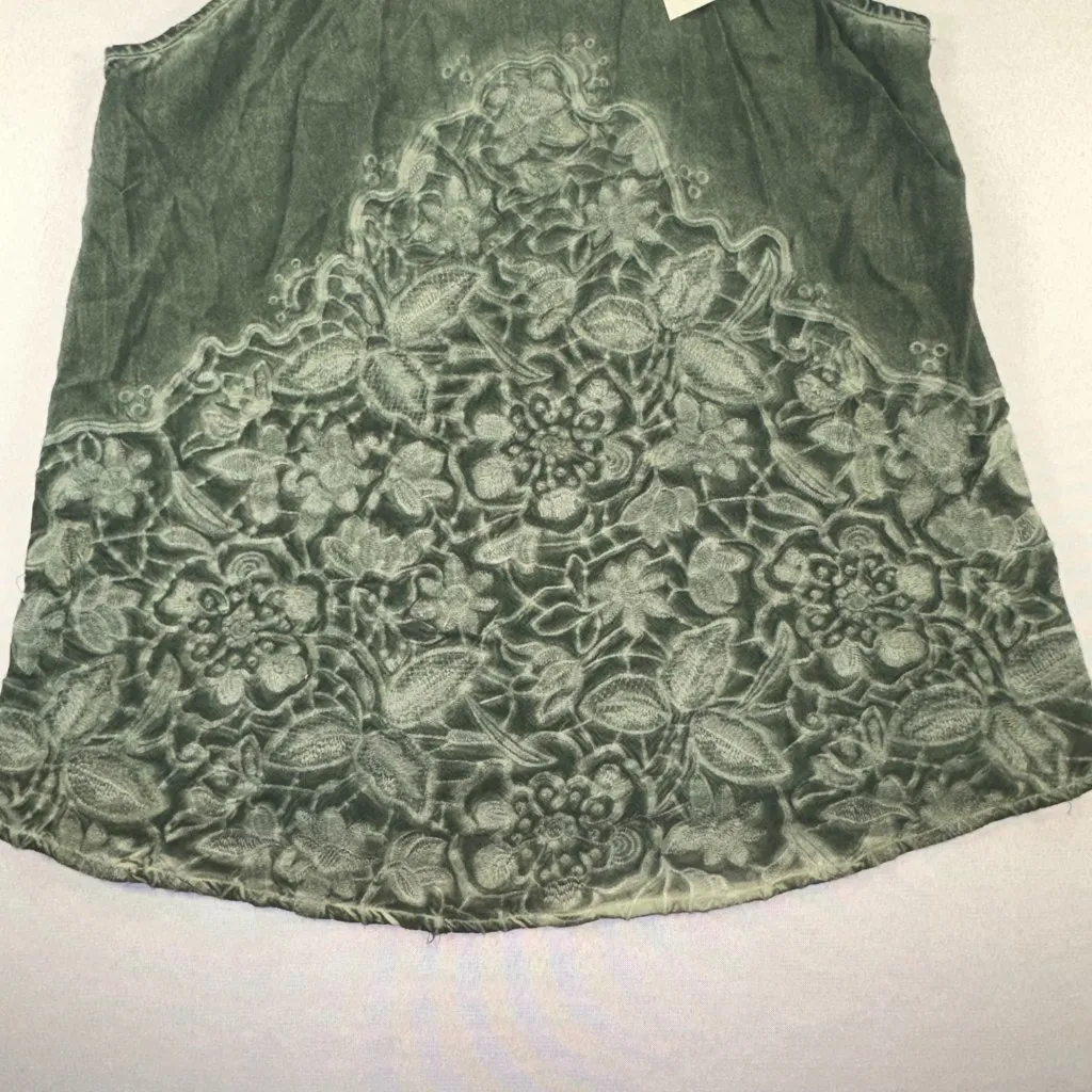 Blue Rain - Teal Green Floral Tank Blouse Size Small Embroidered - Image 6