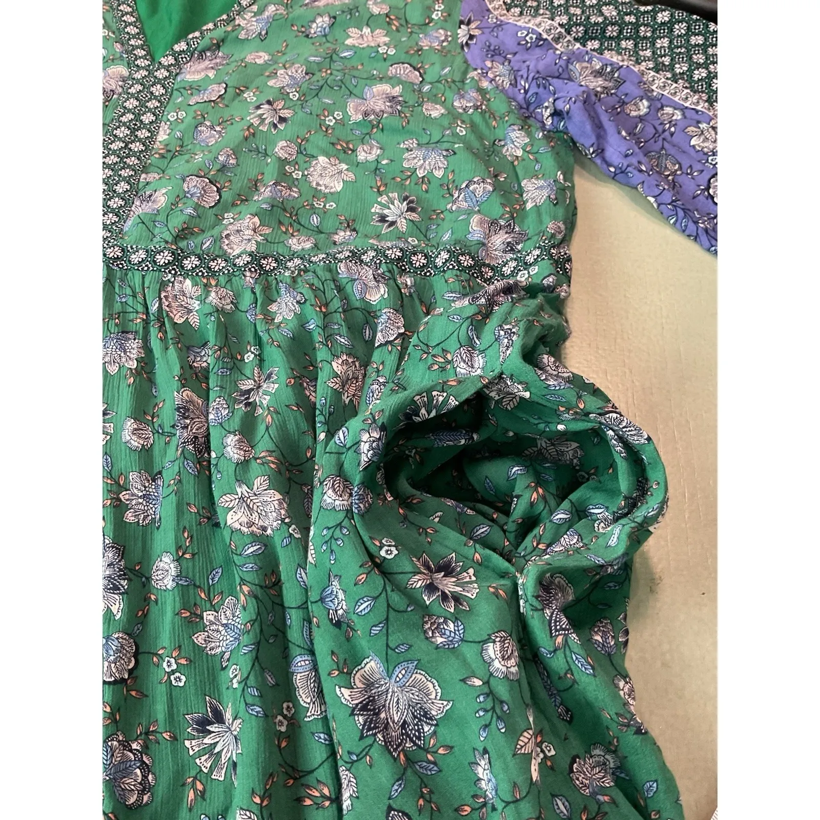 J. Jill Women's Peasant Mixed Print Dress Sweet Clover Folkloric Vine - Image 8