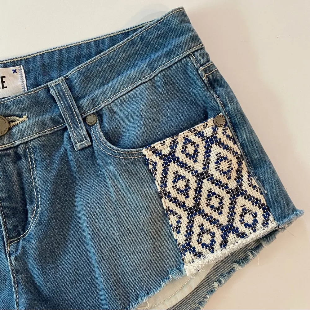Paige Echo Park Mosaic Tile Micro Denim Shorts Size 24 - Image 5