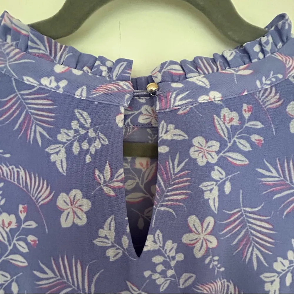 Luna Purple Floral High Neck Flowy Ruffle Dress L - Image 6