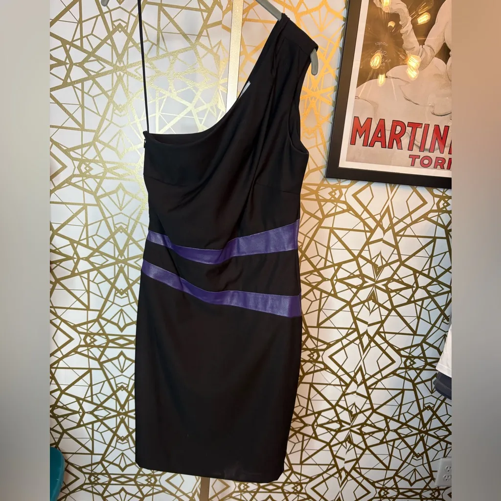 Mark + James by Badgley Mischka One-Shoulder Dress w/ Leather Accents, size 6 - Image 2