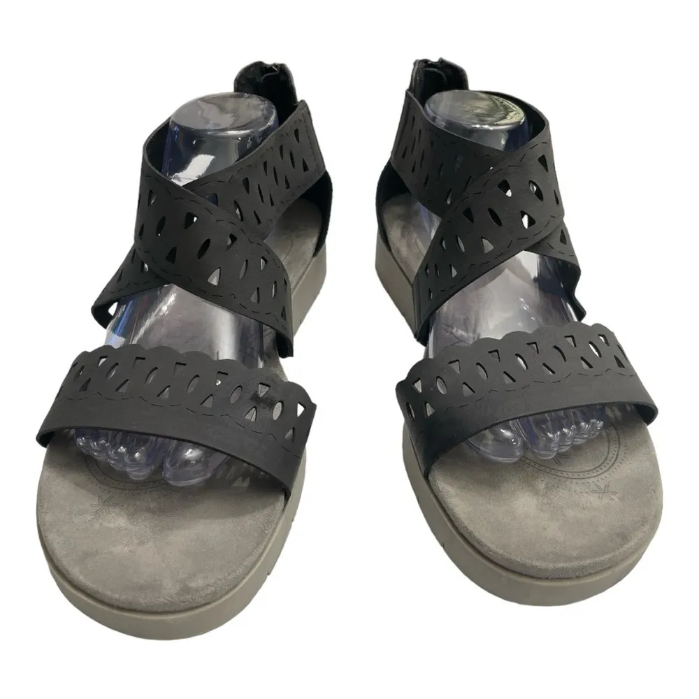 Yuu Phoria Womens Indy Open Toe Cross Strap Zipper Back Casual Sandals Size 12M Black - Image 2