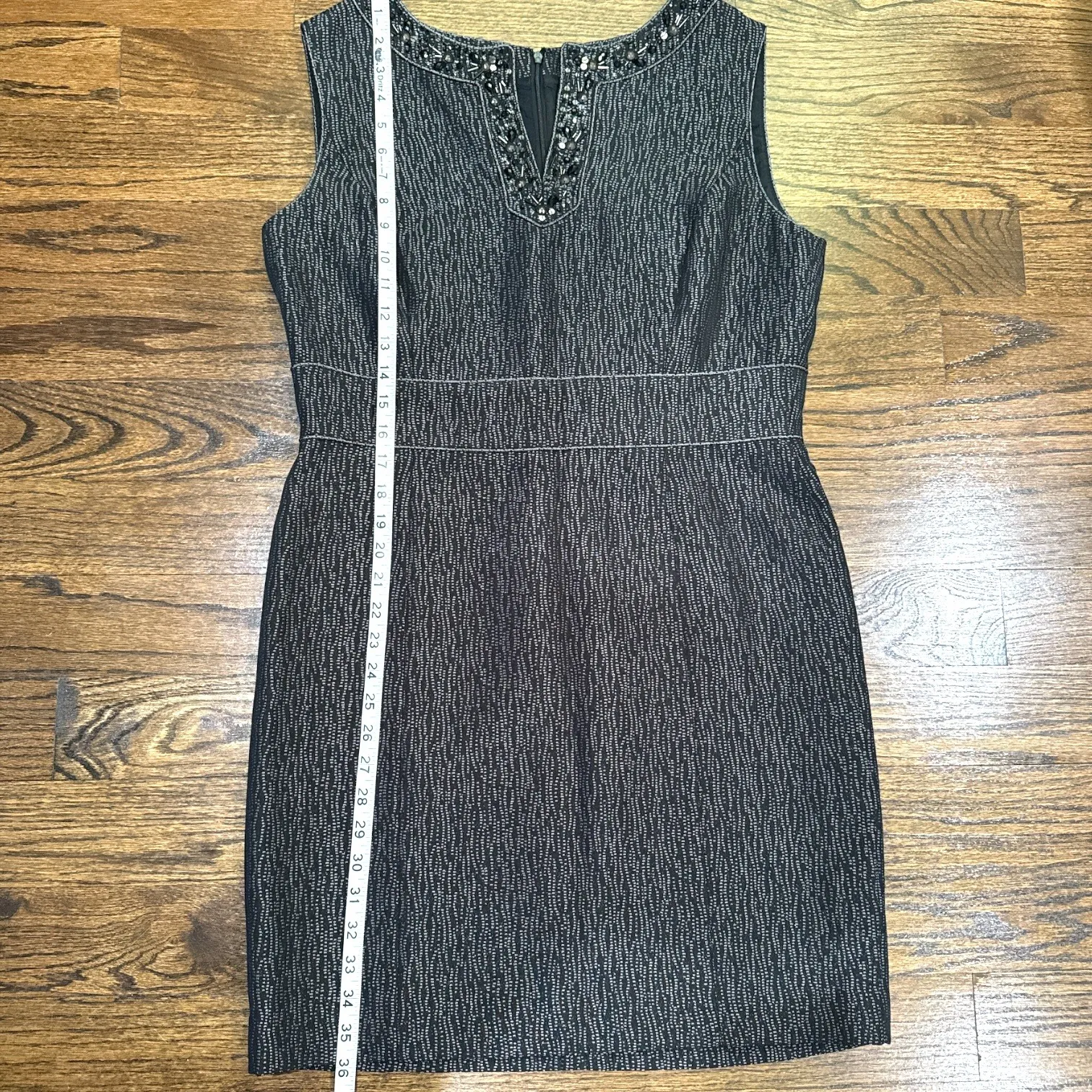 Tahari Arthur S. Levine Size 12 Sheath Dress Embellished Sleeveless Career Party Gray - Image 7