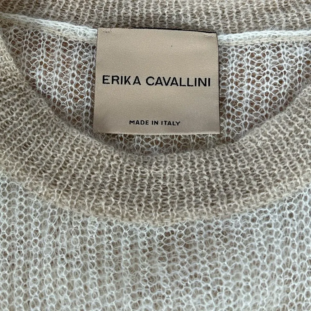 Erika Cavallini Italy Cream Tan Lightweight Crewneck Sweater Size Medium - Image 2