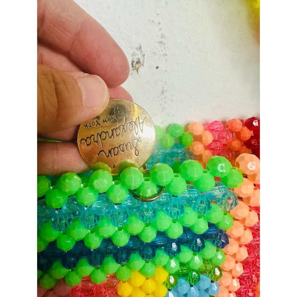 SUSAN ALEXANDRA Rainbow Colorful Beaded Beautiful Geometric Top Handle Bag - Image 10