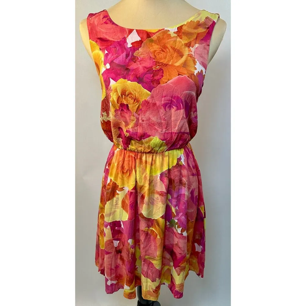 Alice + Olivia Watercolor Floral Silk Sundress Size XS Pink Yellow Coquette - Image 2