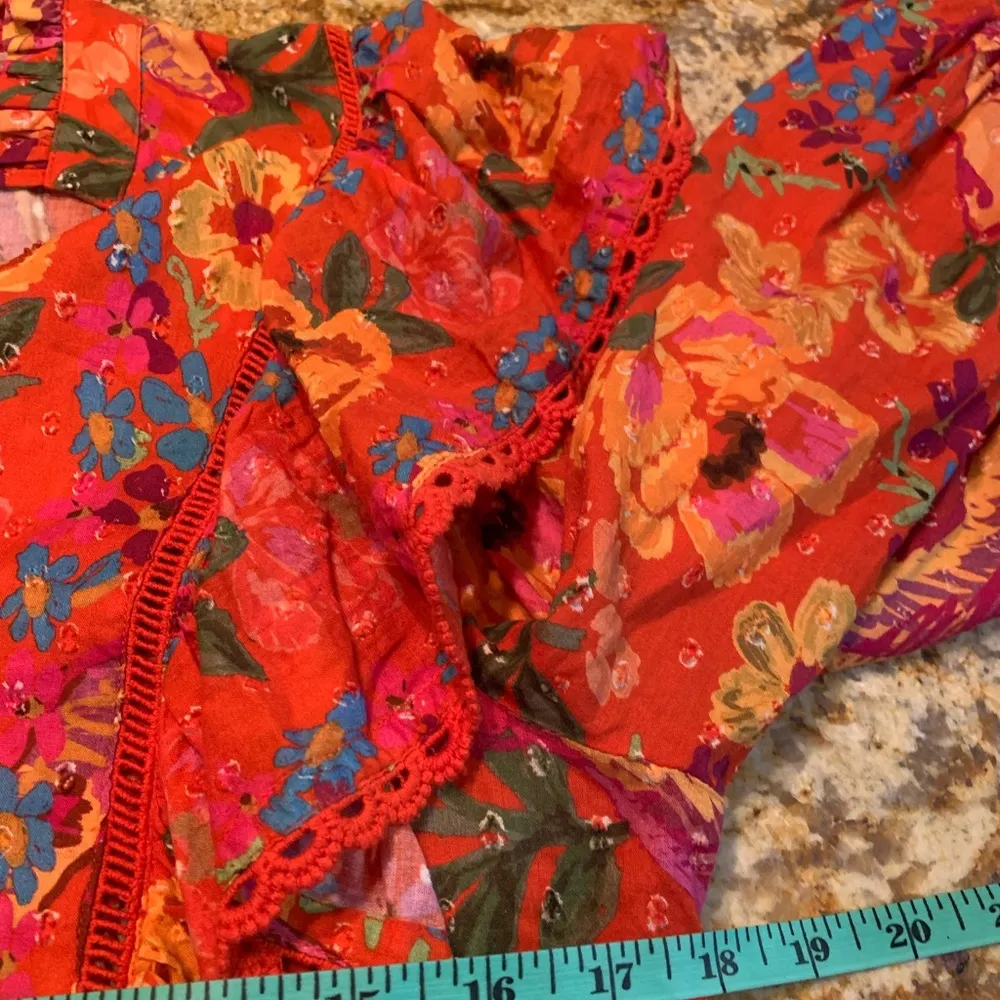 FARM Rio Red Ruffled Puff Sleeve Blouse - Image 6