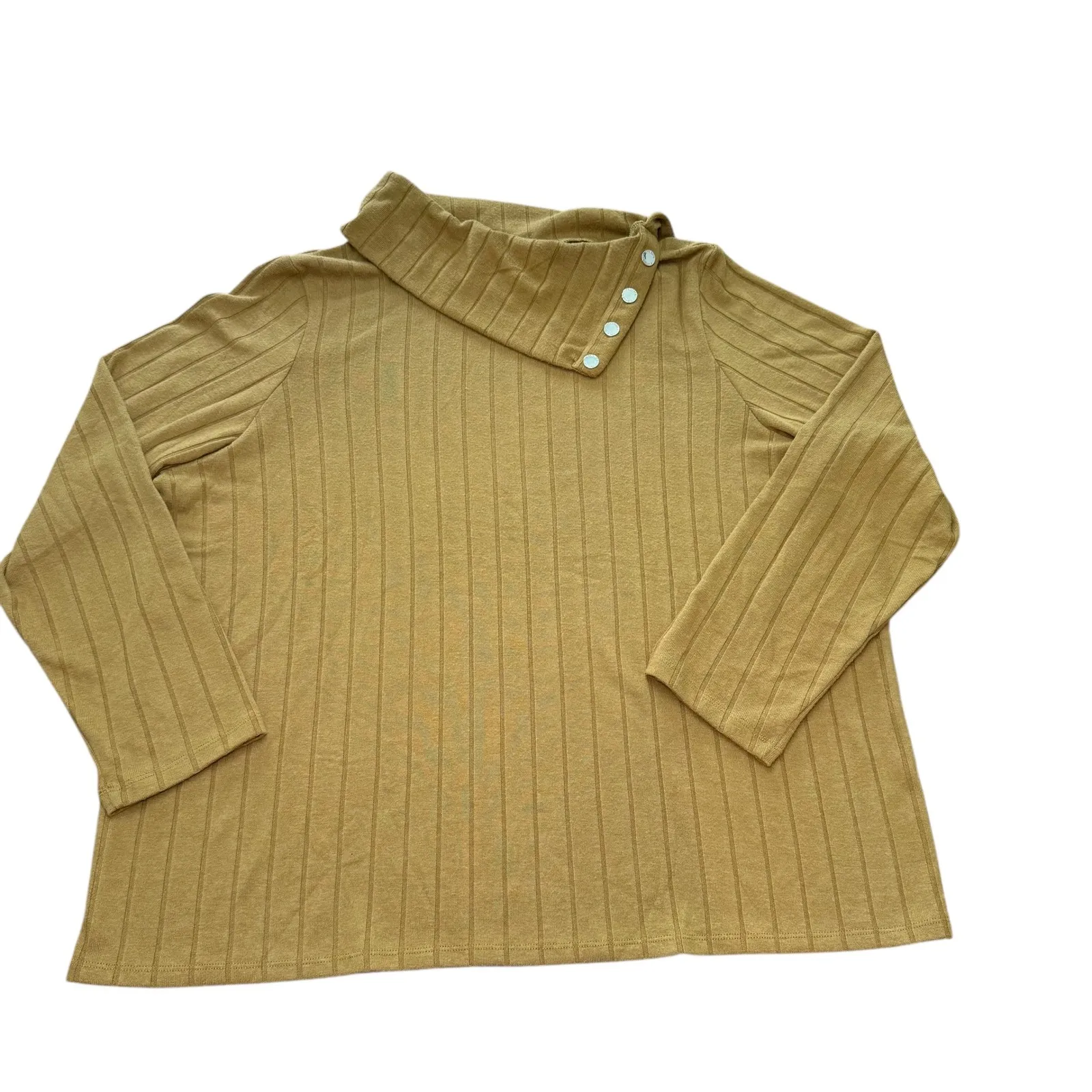 Rafaella XXL Ribbed Knit Cowl Neck Button Accent Long Sleeve Tunic Top - Image 3