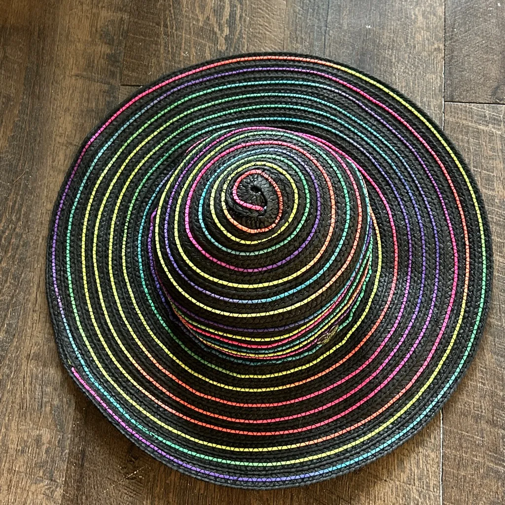 Betsey Johnson Women’s Colorful Neon Rainbow Stripes Sun Beach Summer Hat Floppy - Image 4