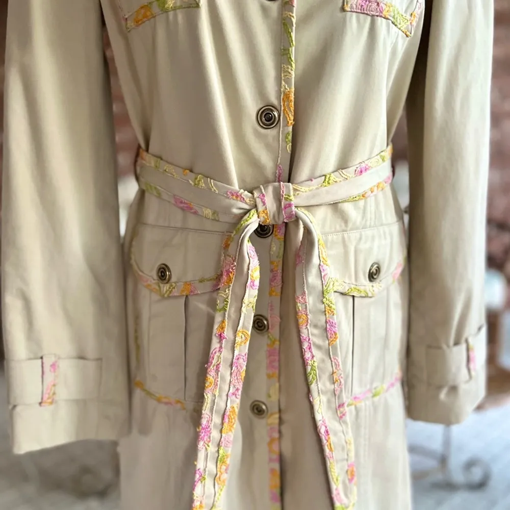 Cynthia Steffe Coat Embroidered Belted Green Trench M Spring Mid Thigh Pastel - Image 5