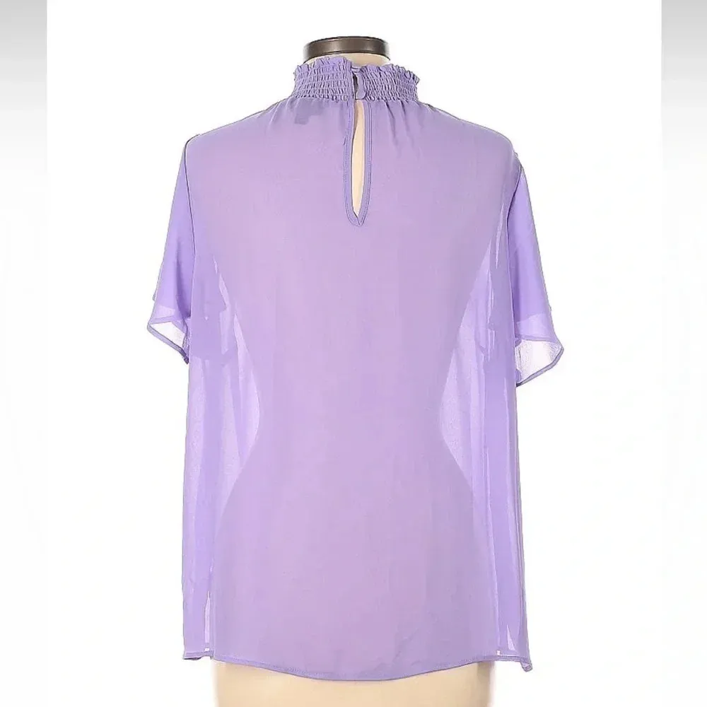 Torrid Lavender Lilac Sheer Chiffon Mock Neck Flutter Sleeve Top Blouse Size L 0 - Image 2