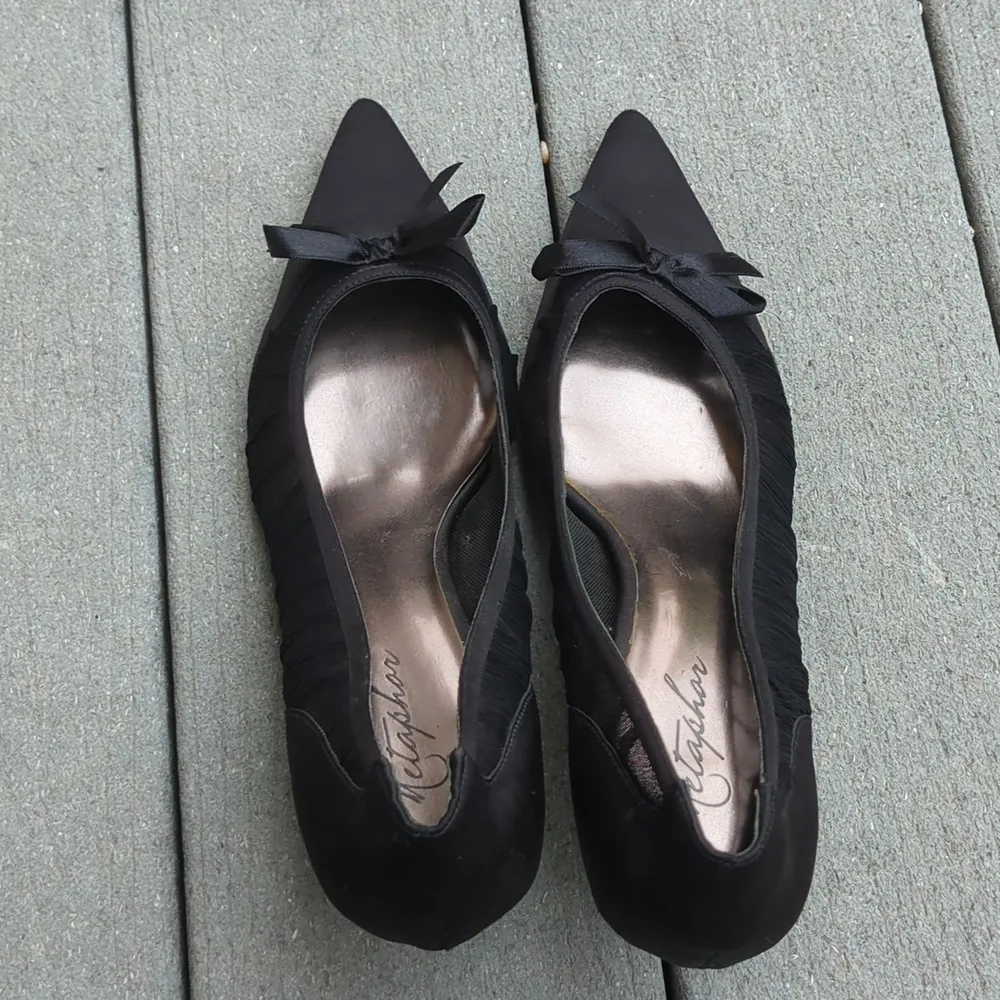 Metaphor Satin and Mesh Pointed Toe Heels with Bow - Image 6