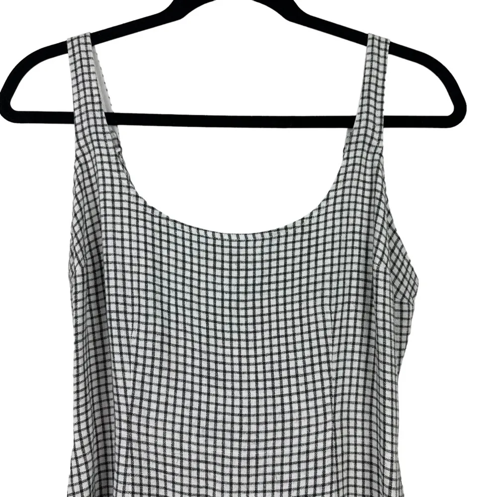 Sz S Black White Check Linen Blend Mini Dress w/ Hair Tie - Image 3