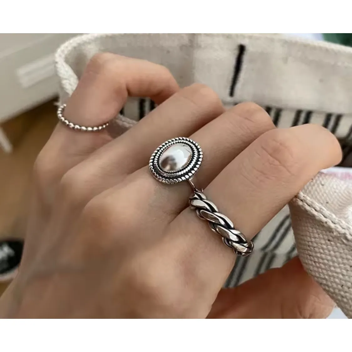 Silver Oval Cabochon Ring‎ | 925 Sterling Silver - Image 3