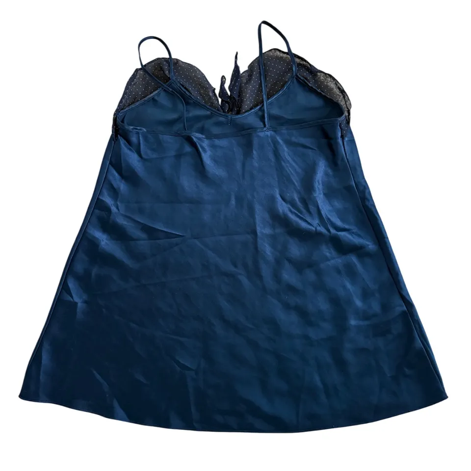 Y2K Navy Polka Dot Satin Slip Nightie Blue Size M - Image 3
