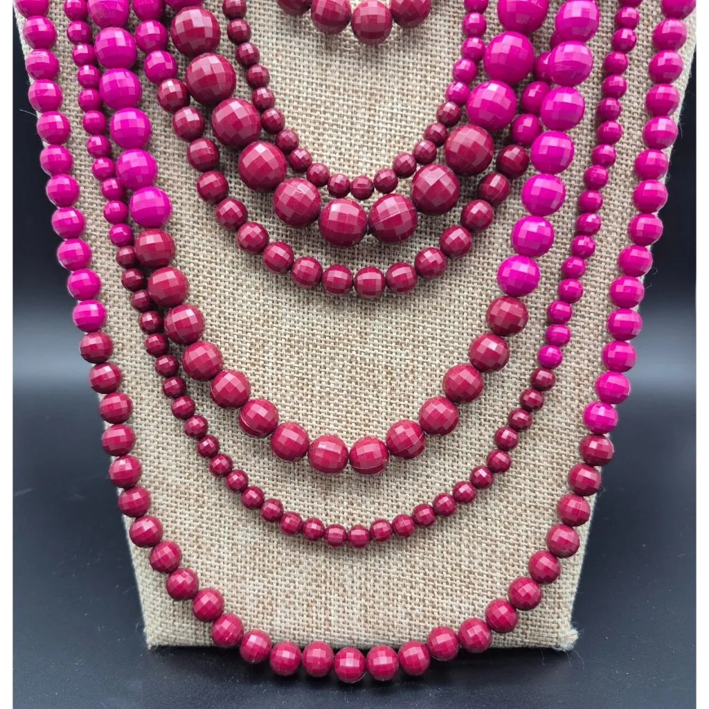Ombre Shades Pink to Purple Multi Strand Faceted Beaded Statement Necklace 20" - Image 7