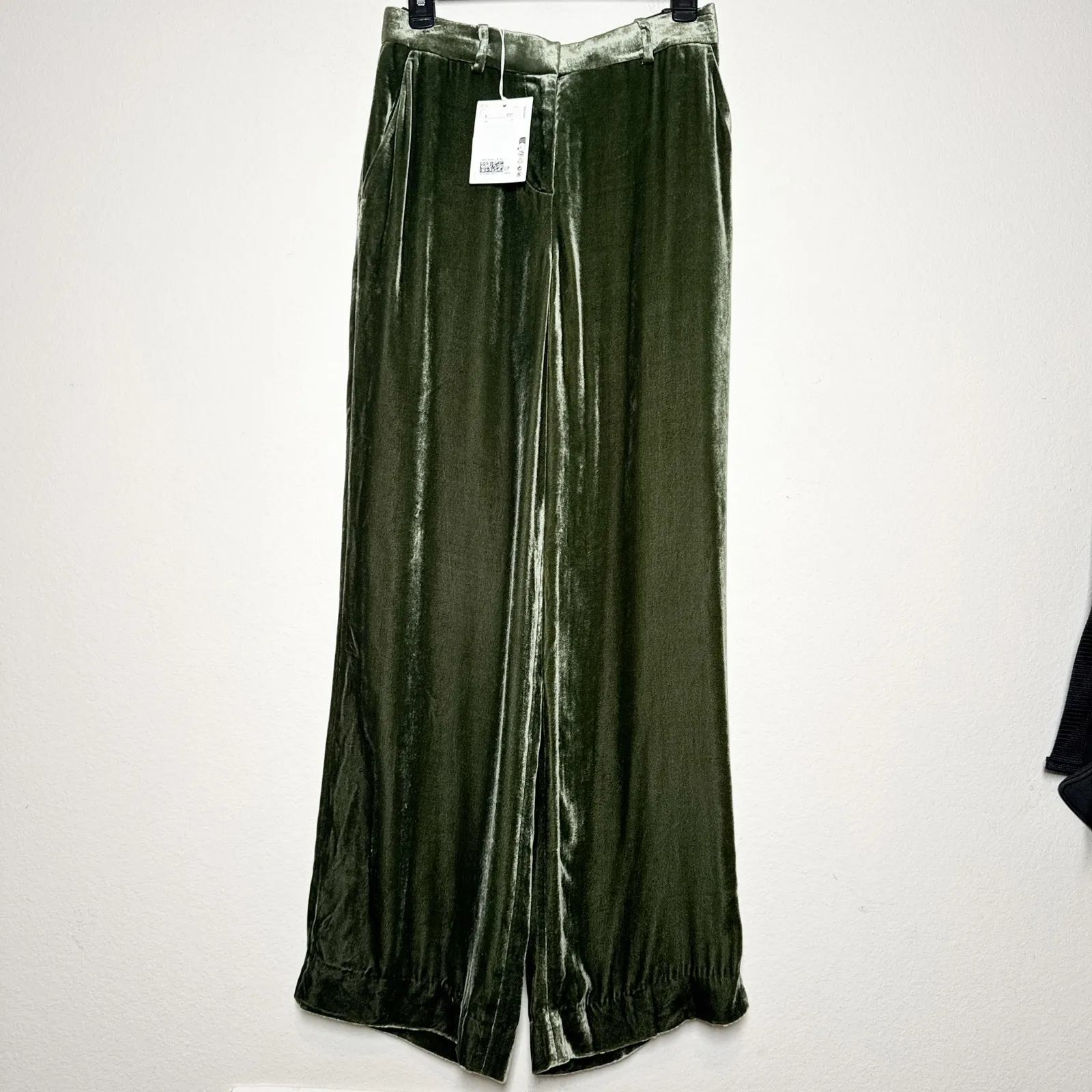 COS Green Silk Blend Velvet Straight Leg Pants Trousers Size 4 Small NWT - Image 3