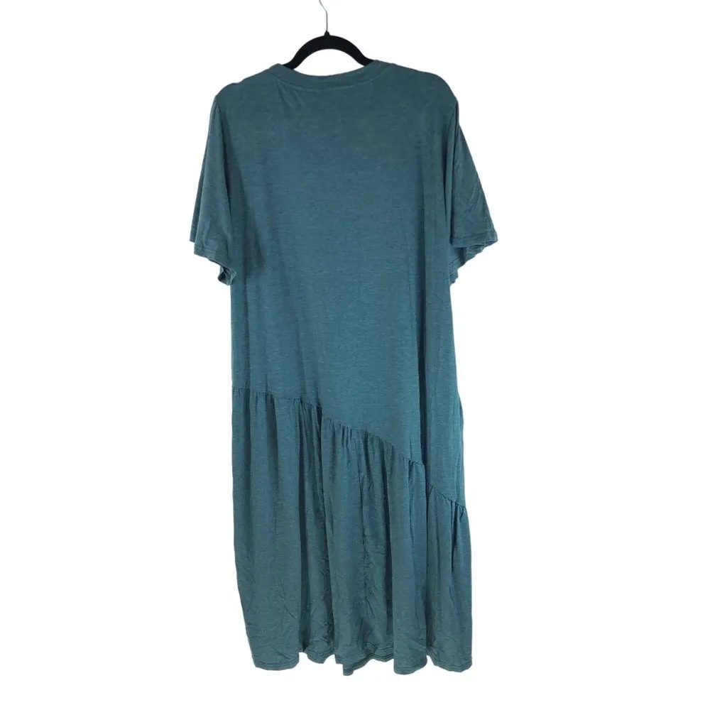 Bloomchic Womens T Shirt Midi Dress Asymmetric Ruffle Flutter Sleeve Green 12 - Image 2