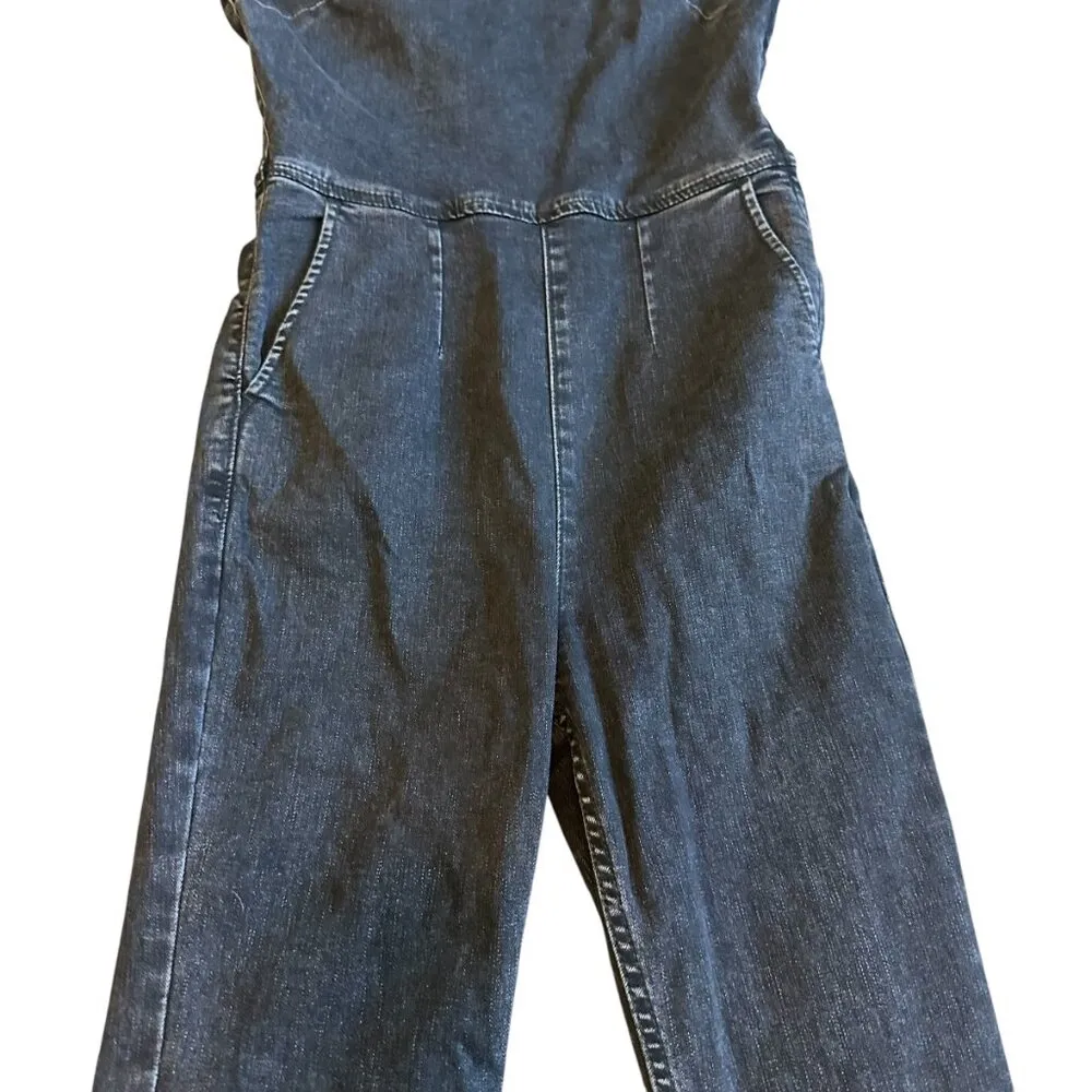 Free People Black Denim Stretch Jumpsuit Tank Top Skinny Leg Size 2 Women's - Image 3