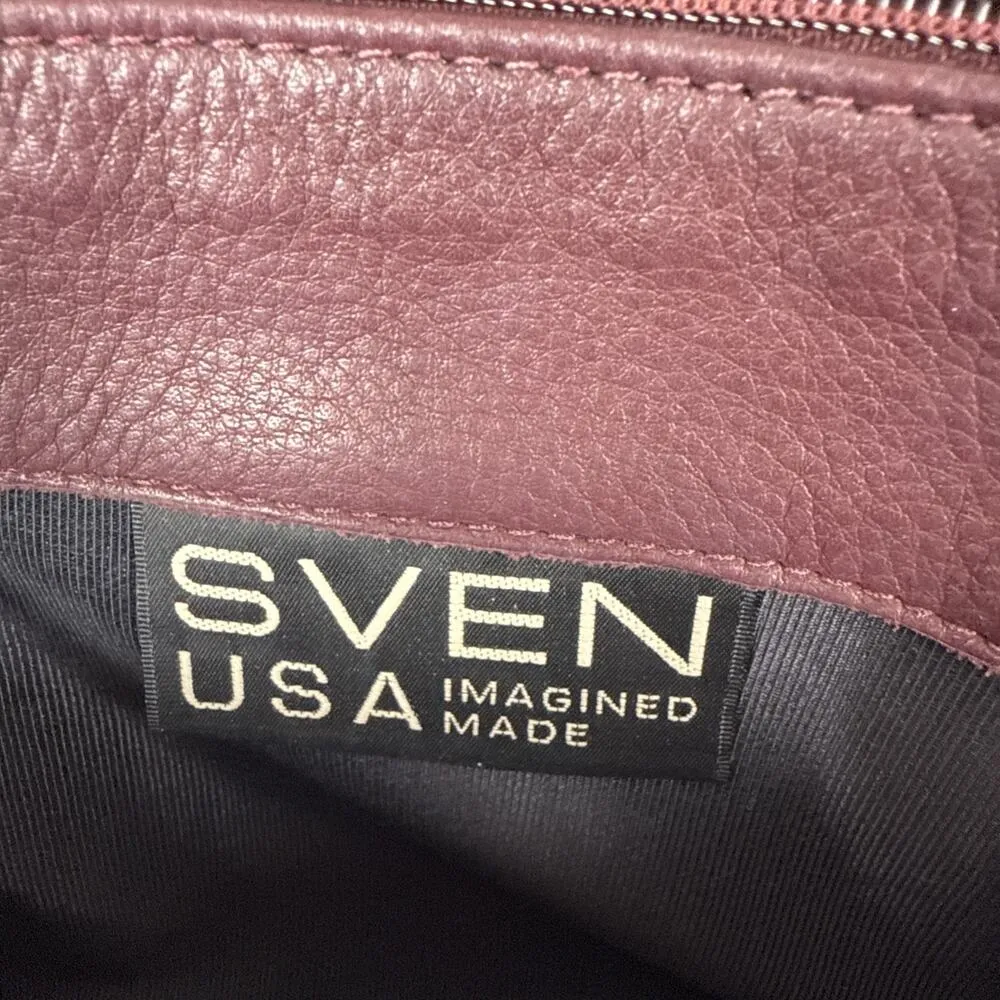 Sven Vintage Flap Crossbody Bag Purse Black Cherry Leather Pockets USA Made - Image 9