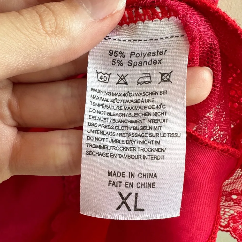 Avidlove Red/Hot Pink Lace Satin Babydoll Nightgown, Size XL - Image 10