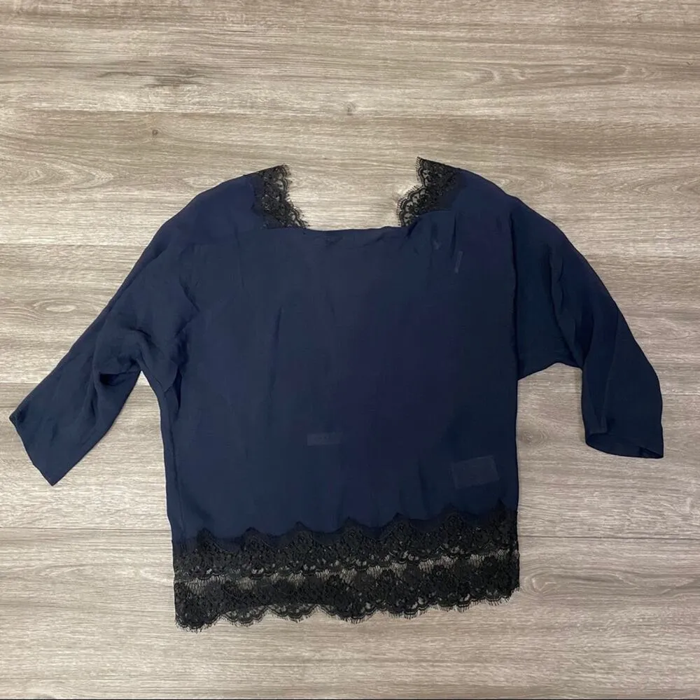 Sandro Open Back Lace Top Navy 2 - Image 5