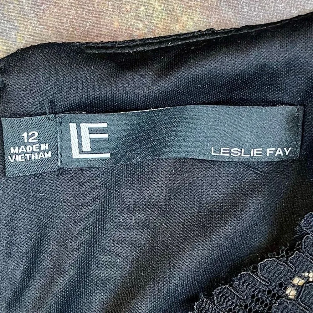 Leslie Fay Black Lace Ruched Waistline Elbow Sleeve Dress 12 - Image 7