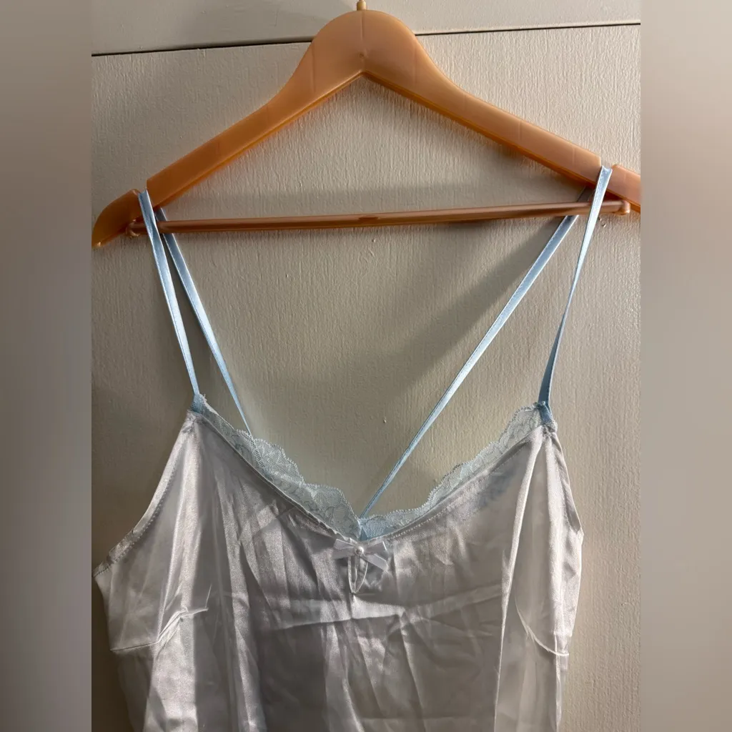 Rampage Vintage White Slip Dress Top with Blue Lace Lingerie Top XL - Image 2
