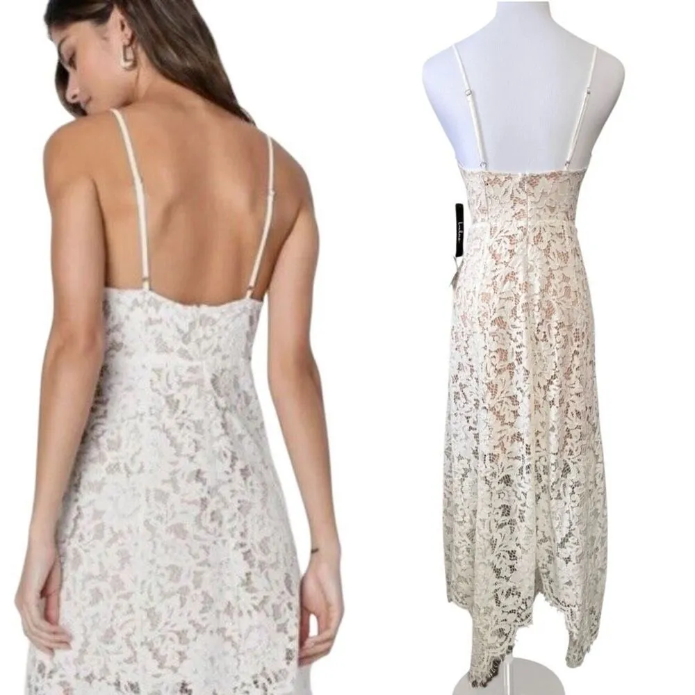 Lulu's One Wish Handkerchief Dress‎ White Lace Midi XS Cruise Wedding Event - Image 4