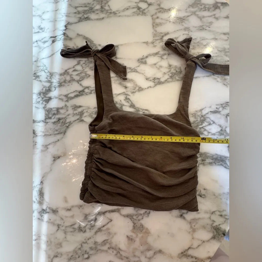 NWOT Free People Boulevard Tank Top S Crop Shoulder Bow Tie Ruched Green Boho - Image 8