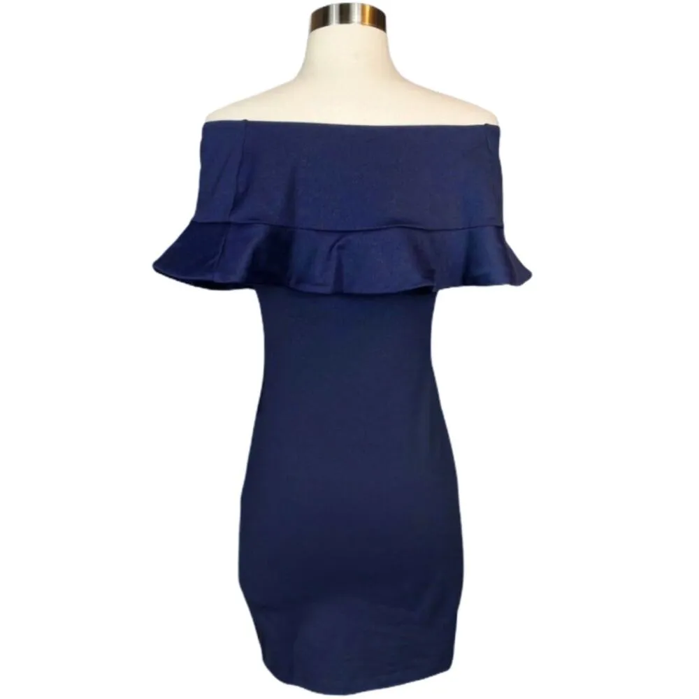 SUSANA MONACO Off Shoulder Dress Hannah Ruffles Jersey Knit Midnight Navy XS NWT - Image 9