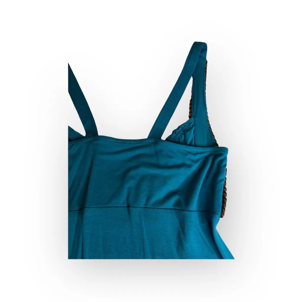 new Sky ☀︎︎ Etched Leather Corset Bodice Embellished Strappy Silk Top ☀︎︎ Teal L Blue Size L - Image 8