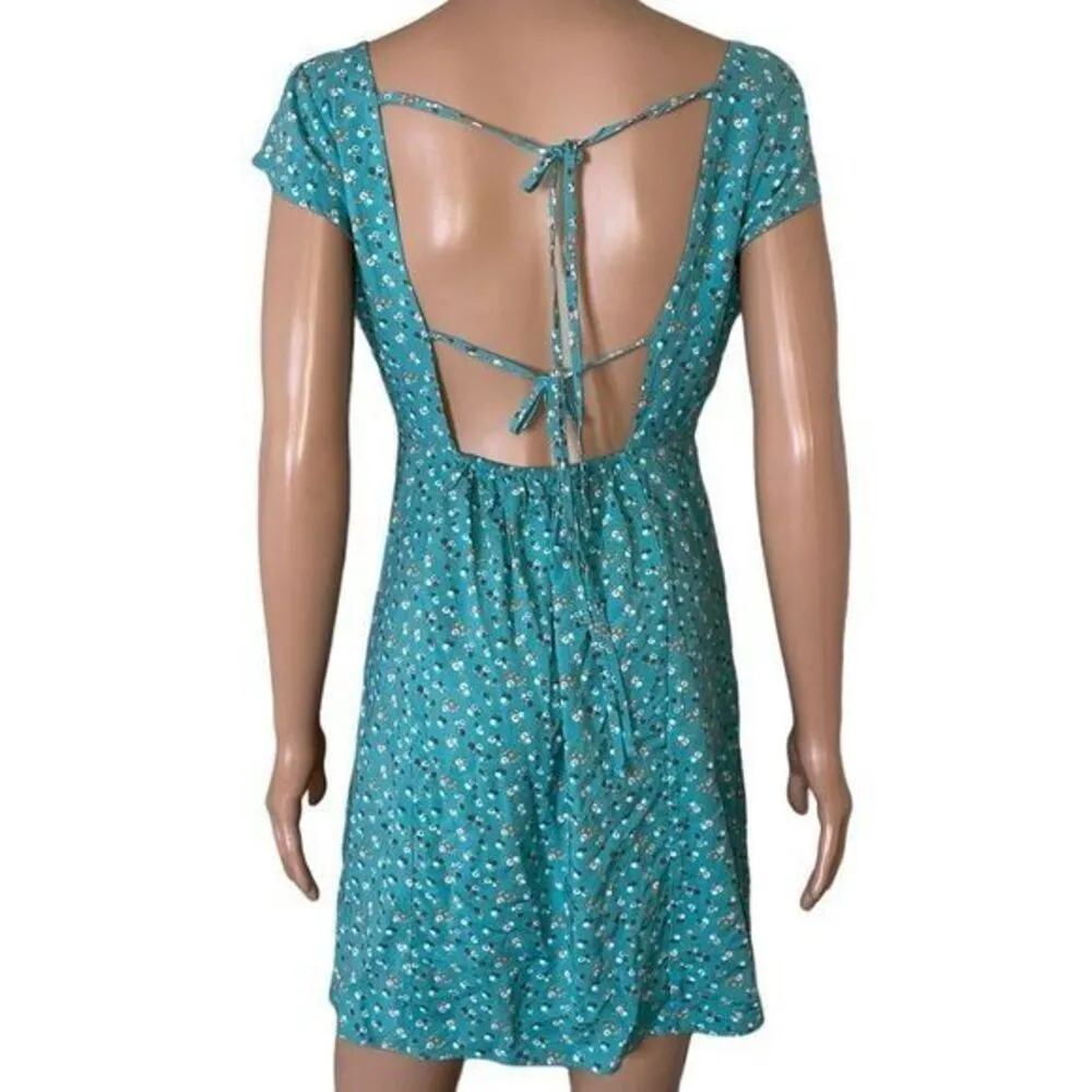 ✨Aeropostale Floral Sweetheart Neck Tie Back Teal Sz XL Dress✨ - Image 7
