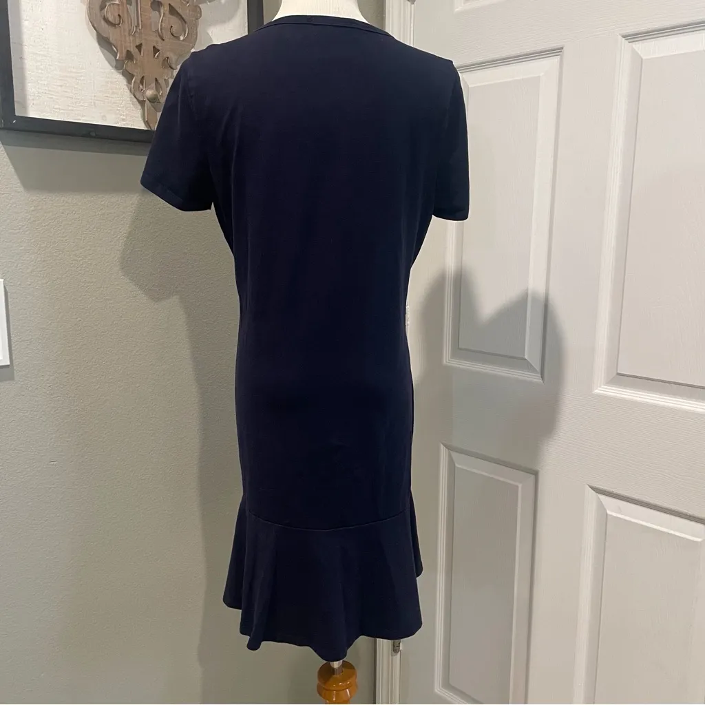 DKNY Cotton Navy Blue Ruffle Bottom Dress With Sequin Logo Size Large Tennis - Image 5