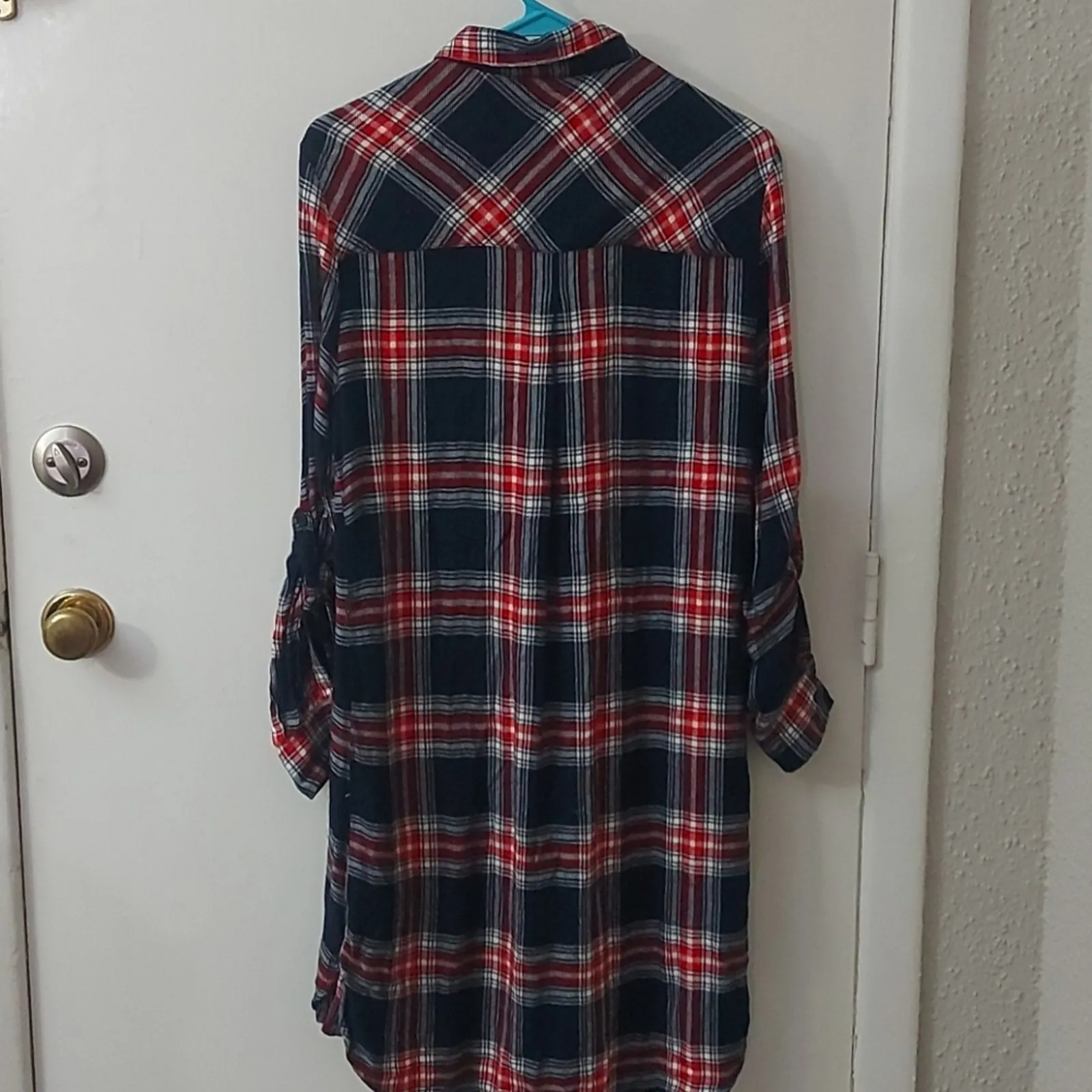 BeachLunchLounge Plaid High Low Long Sleeve Shirt/Dress S Beach Coverup Academia - Image 6