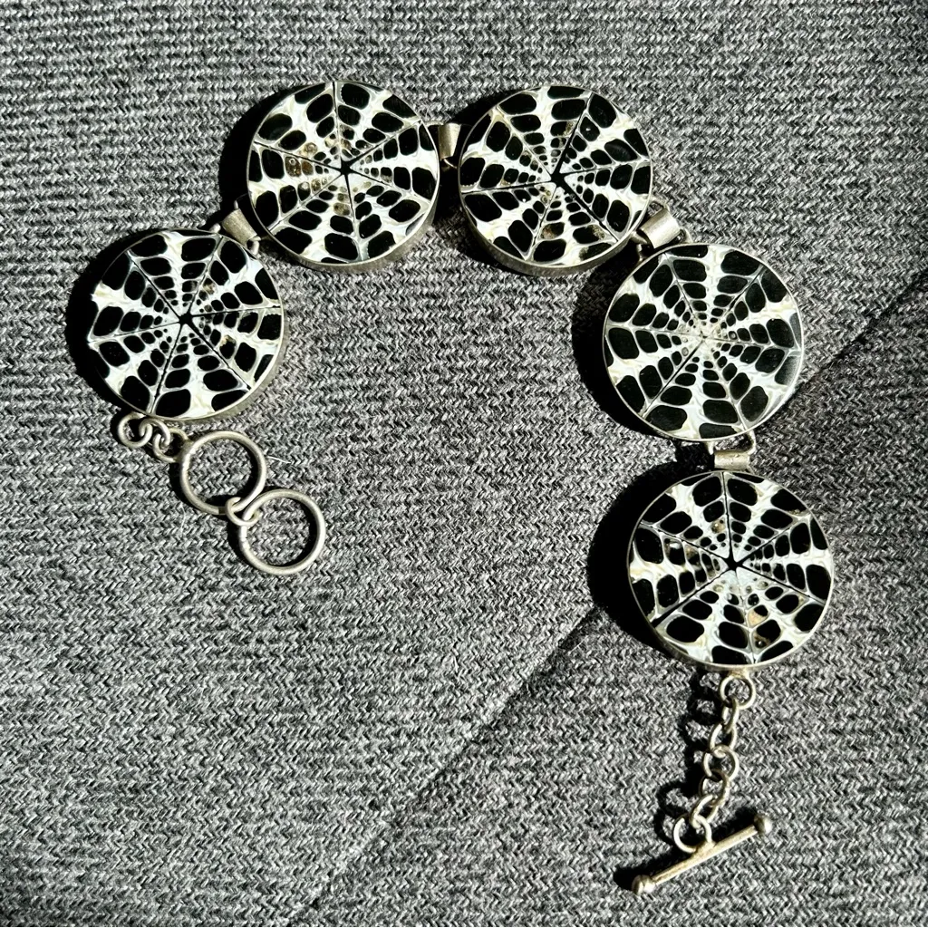 Vintage, 925 SS Spider Shell, Adjustable Barbell Loop Bracelet, 9 in - Image 12