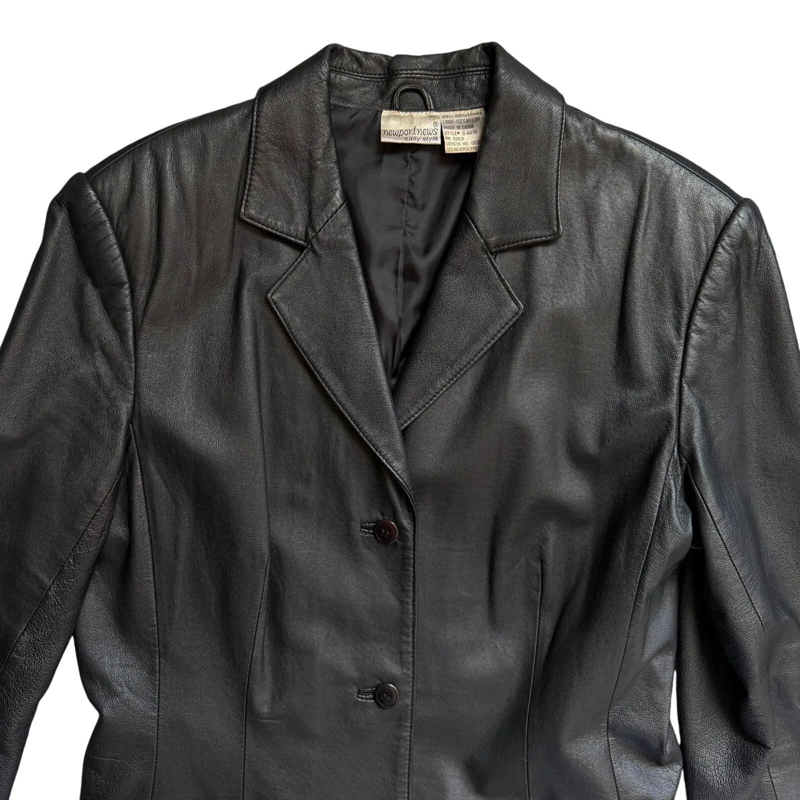 Vintage Newport News Genuine Leather Blazer Women’s Black 3-Button Jacket Sz 10 - Image 2