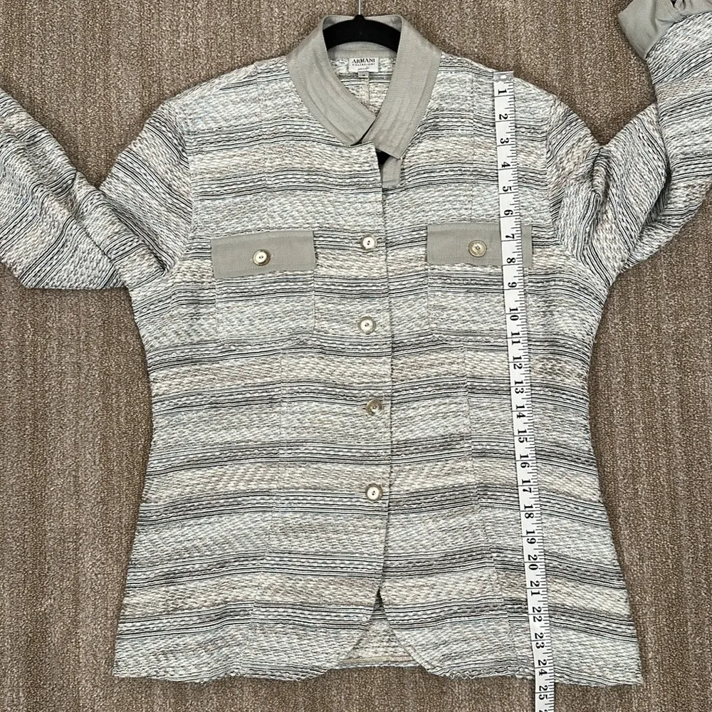 ARMANI COLLEZIONI Gray Striped Knit Button Front Blazer/Jacket Women Size 12 - Image 5