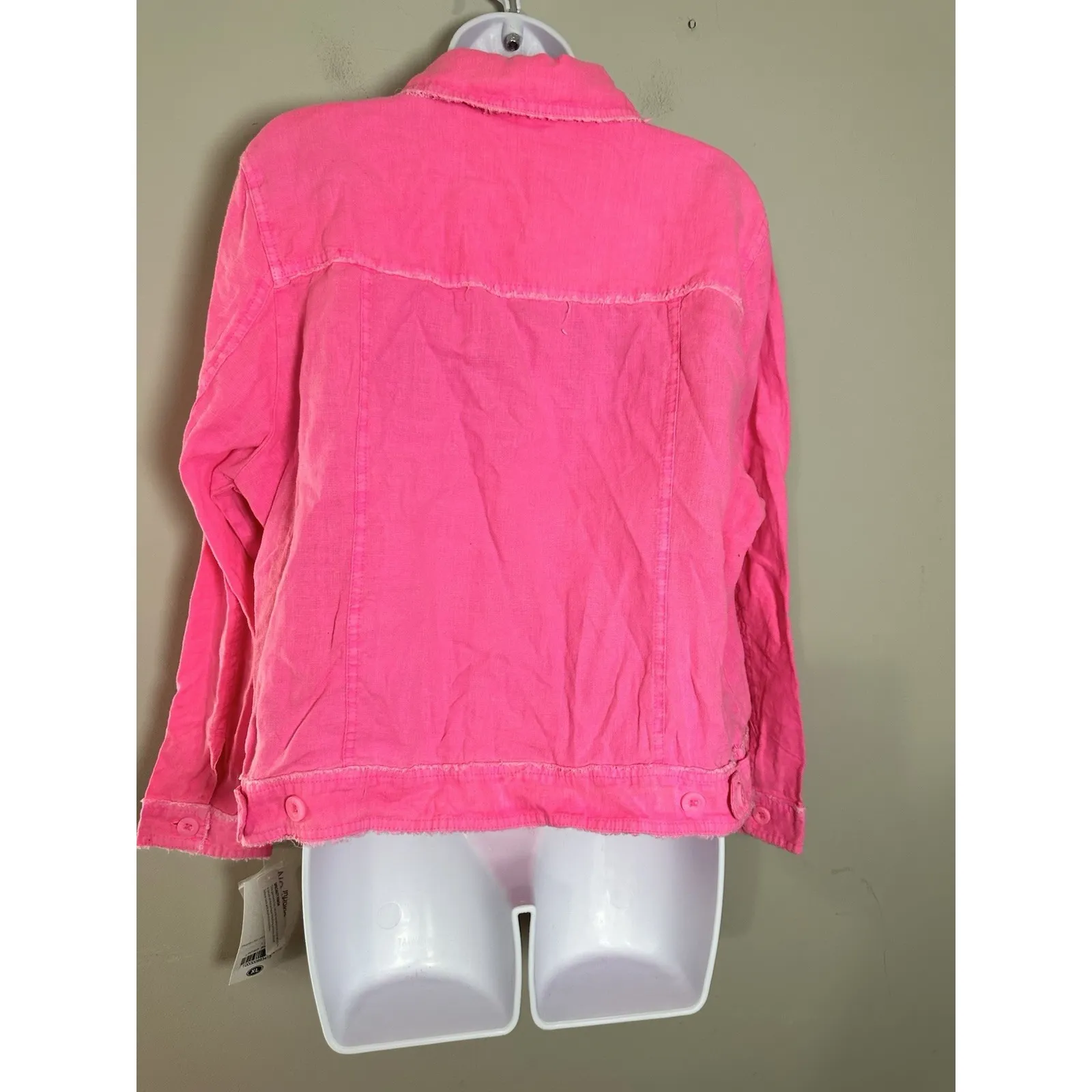 Lulu B Hot Pink 100% Linen Jacket Barbiecore NWT Size XL Fringe Trim Button Up - Image 6