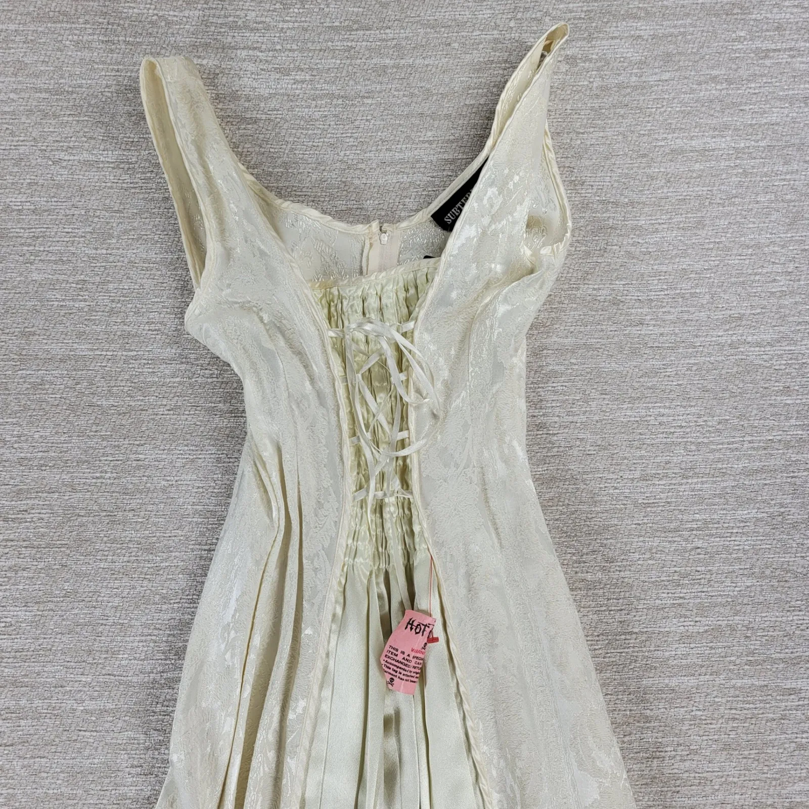 Vtg Subterranea Gown Corset Maxi Dress M Cream Lace Up Front Cosplay Baroque Size M - Image 10